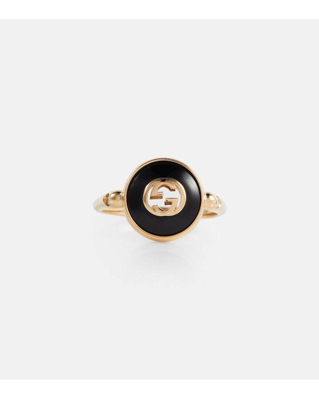 Gucci Black Interlocking G 18Kt Ring With Onyx And Diamonds