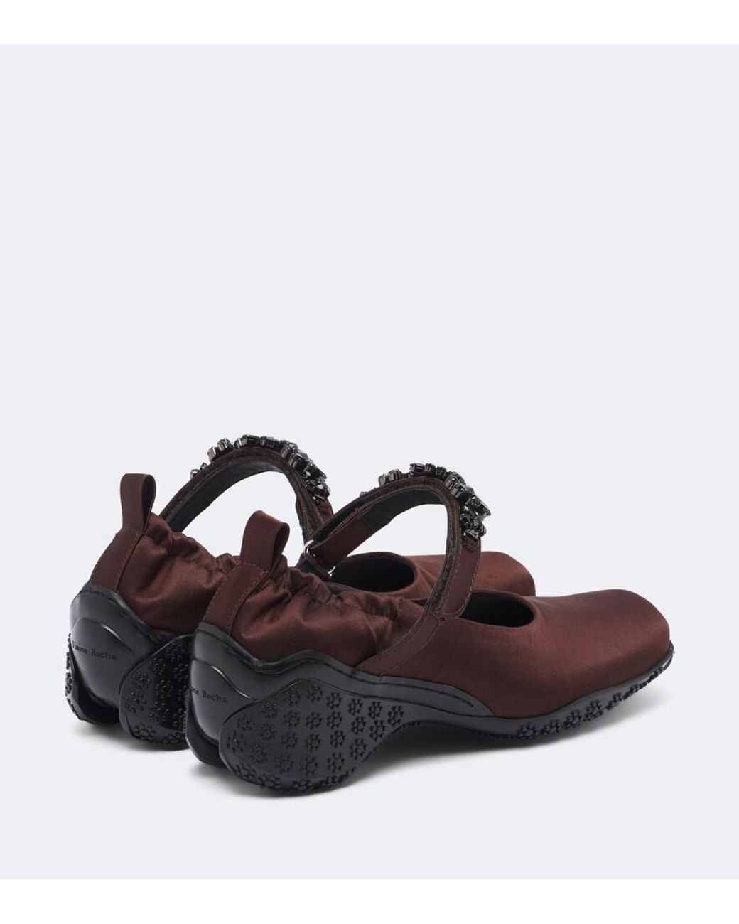 Simone Rocha Brown Turbo Embellished Satin Mary Jane Flats