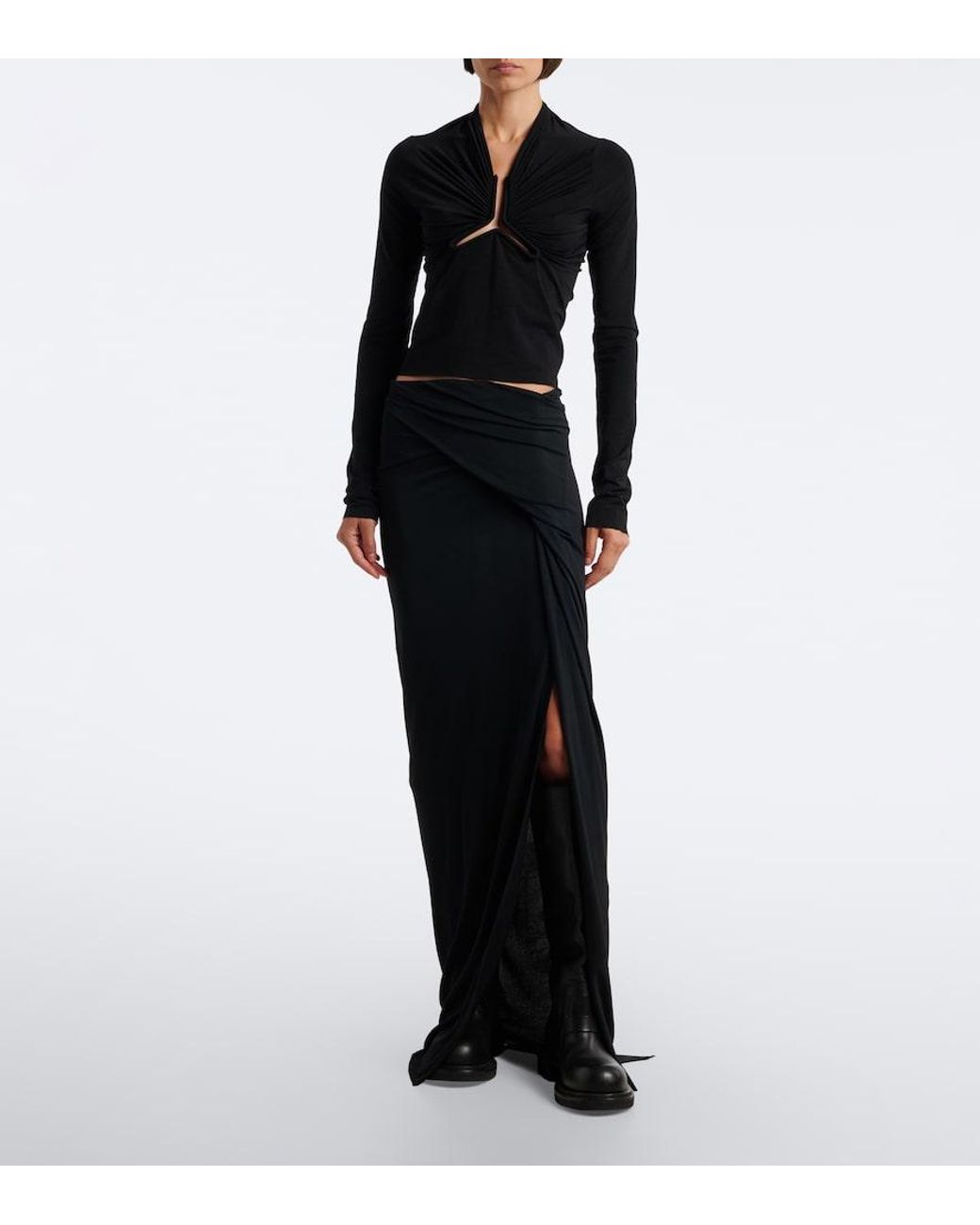 Rick Owens Black Allanah Gathered Jersey Top