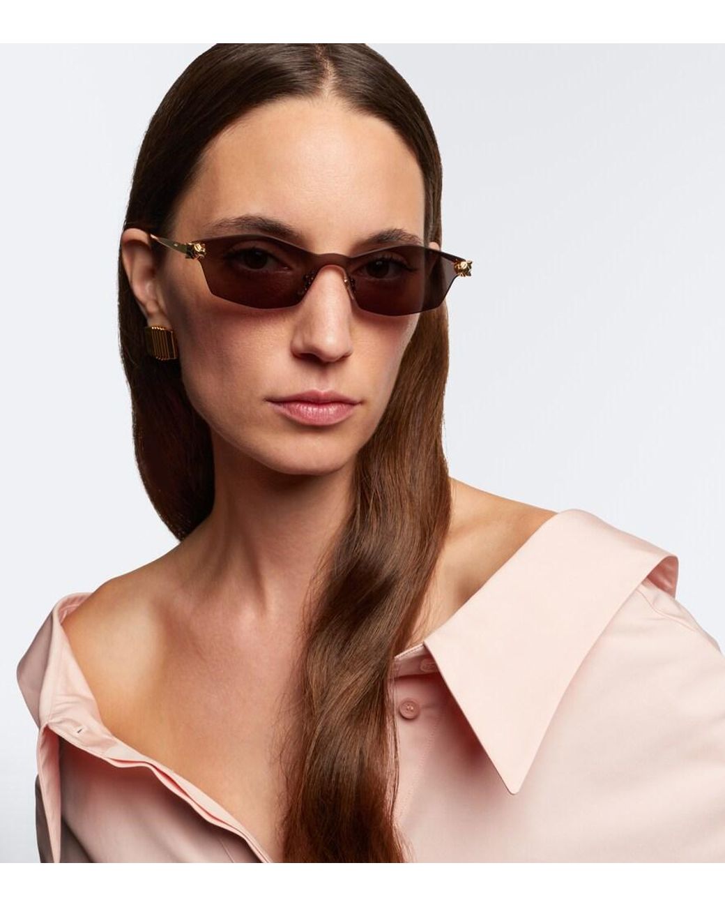 Cartier Brown Panthere De Cartier Rectangular Sunglasses