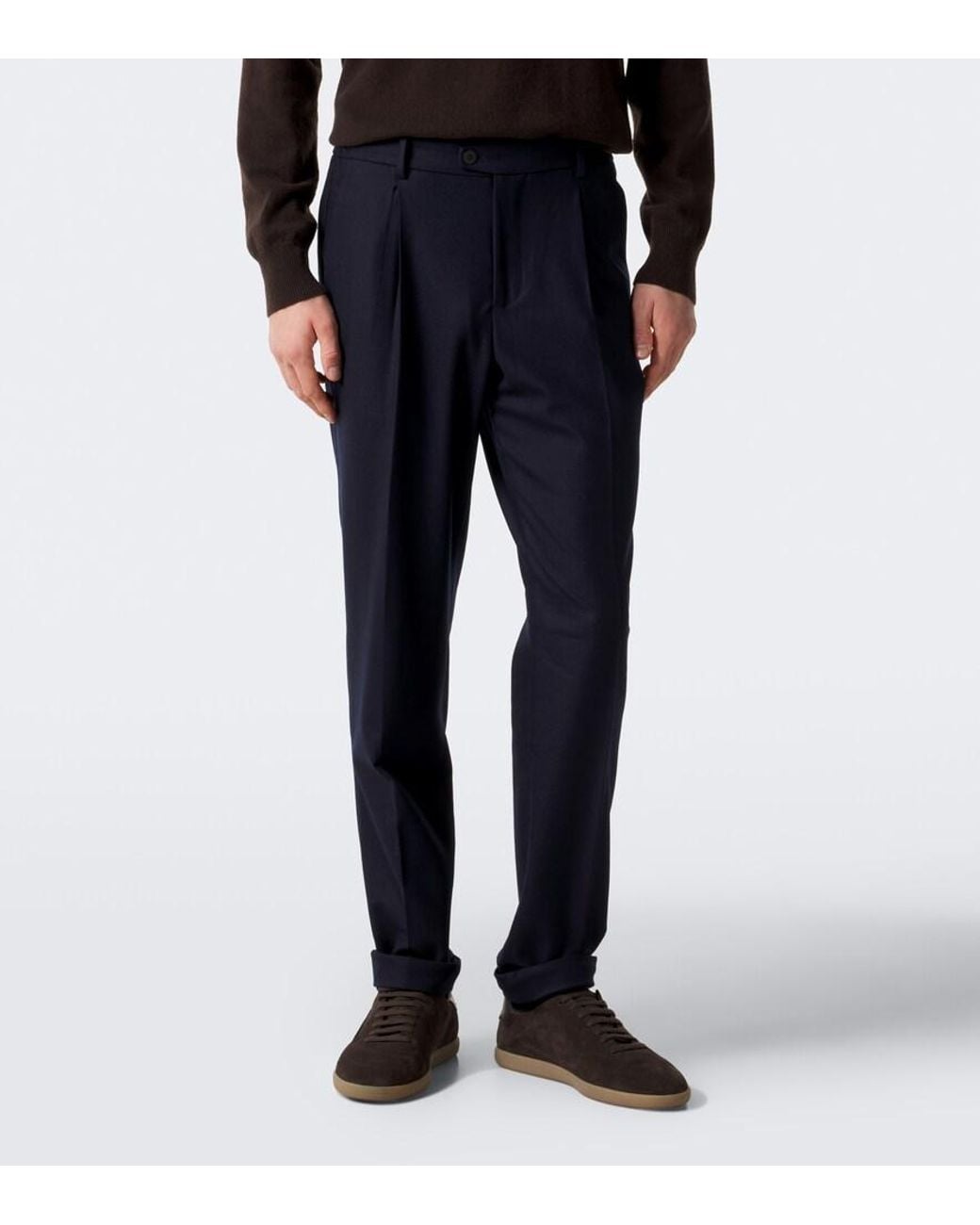 Thom Sweeney Blue Wool-Blend Chinos for men