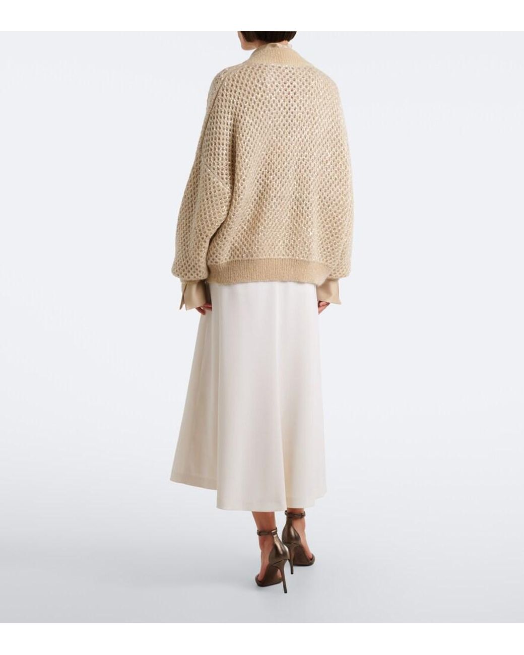 Brunello Cucinelli White Monili Wool Midi Skirt
