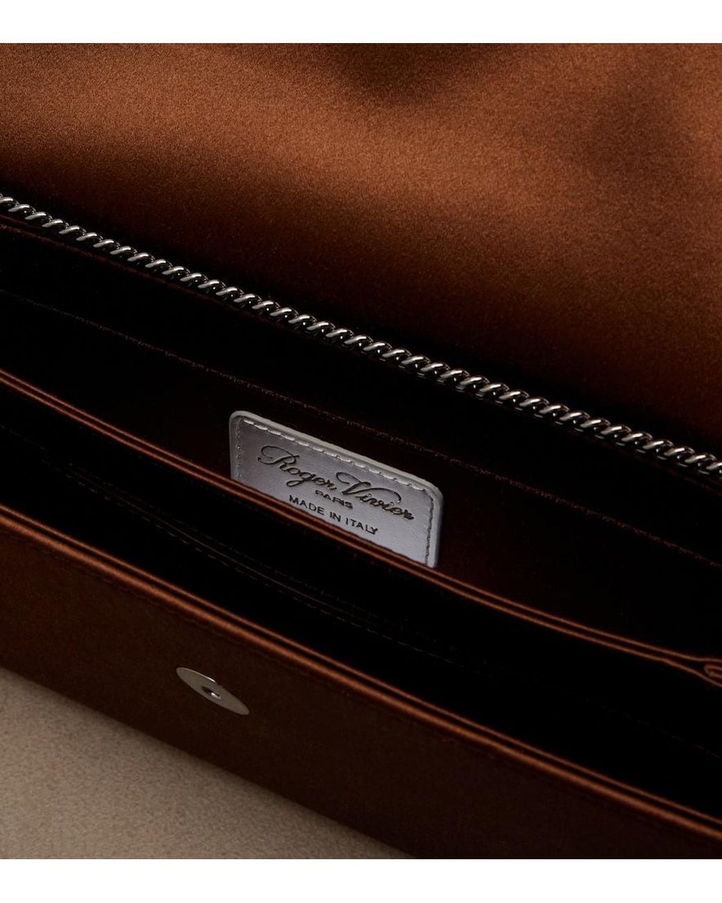 Roger Vivier Brown Efflorescence Embellished Satin Clutch