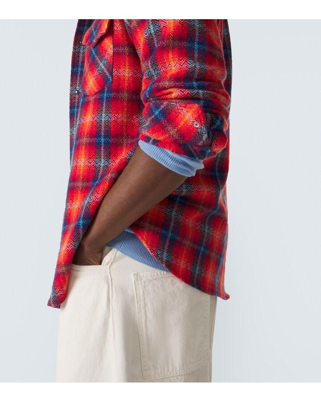 God's True Cashmere Red Checked Cashmere Shirt for men