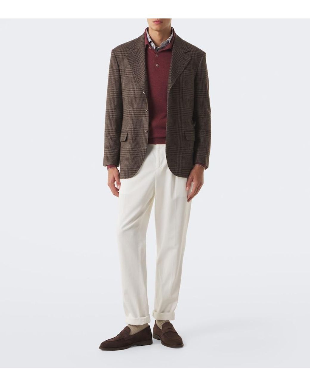 Brunello Cucinelli Brown Prince Of Wales Check Cashmere Blazer for men