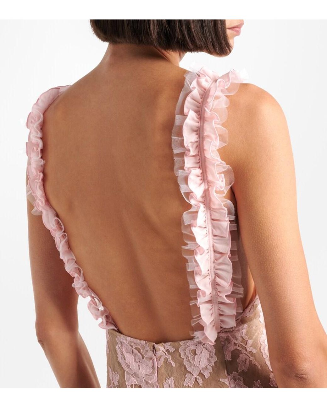 Alessandra Rich Pink Ruffled Cotton-Blend Lace Maxi Dress