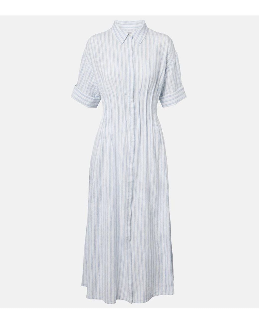 Velvet White Saron Striped Cotton And Linen Shirt Dress