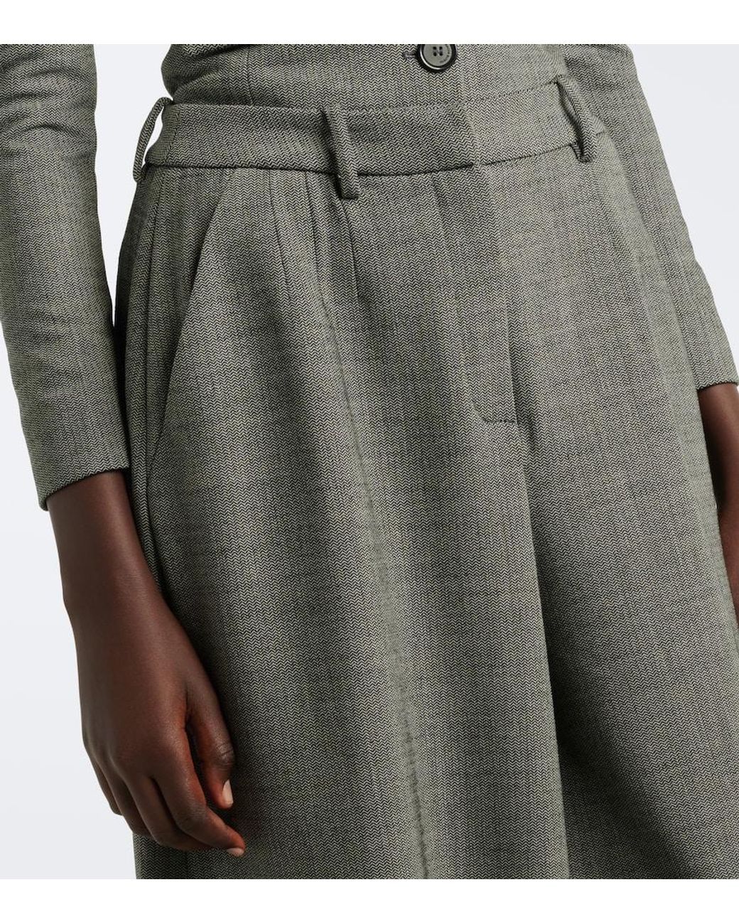Magda Butrym Gray Herringbone Wool-Blend Barrel-Leg Pants