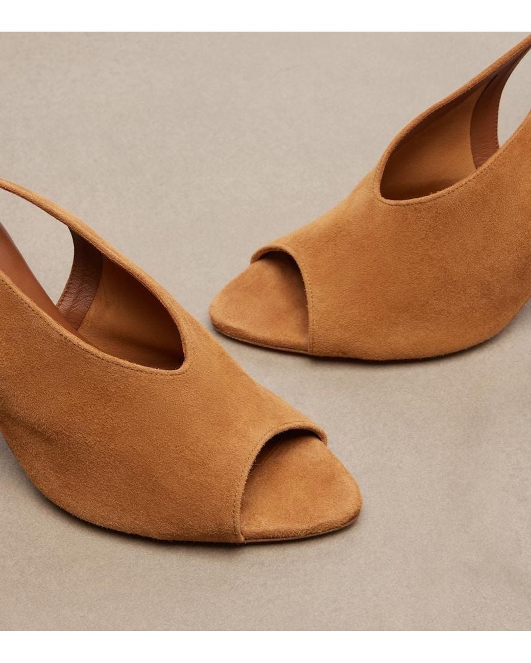 Aquazzura Brown Lais Suede Peep-Toe Slingback Pumps