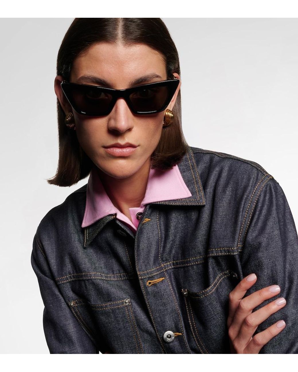 Bottega Veneta Brown Snap Cat-Eye Sunglasses