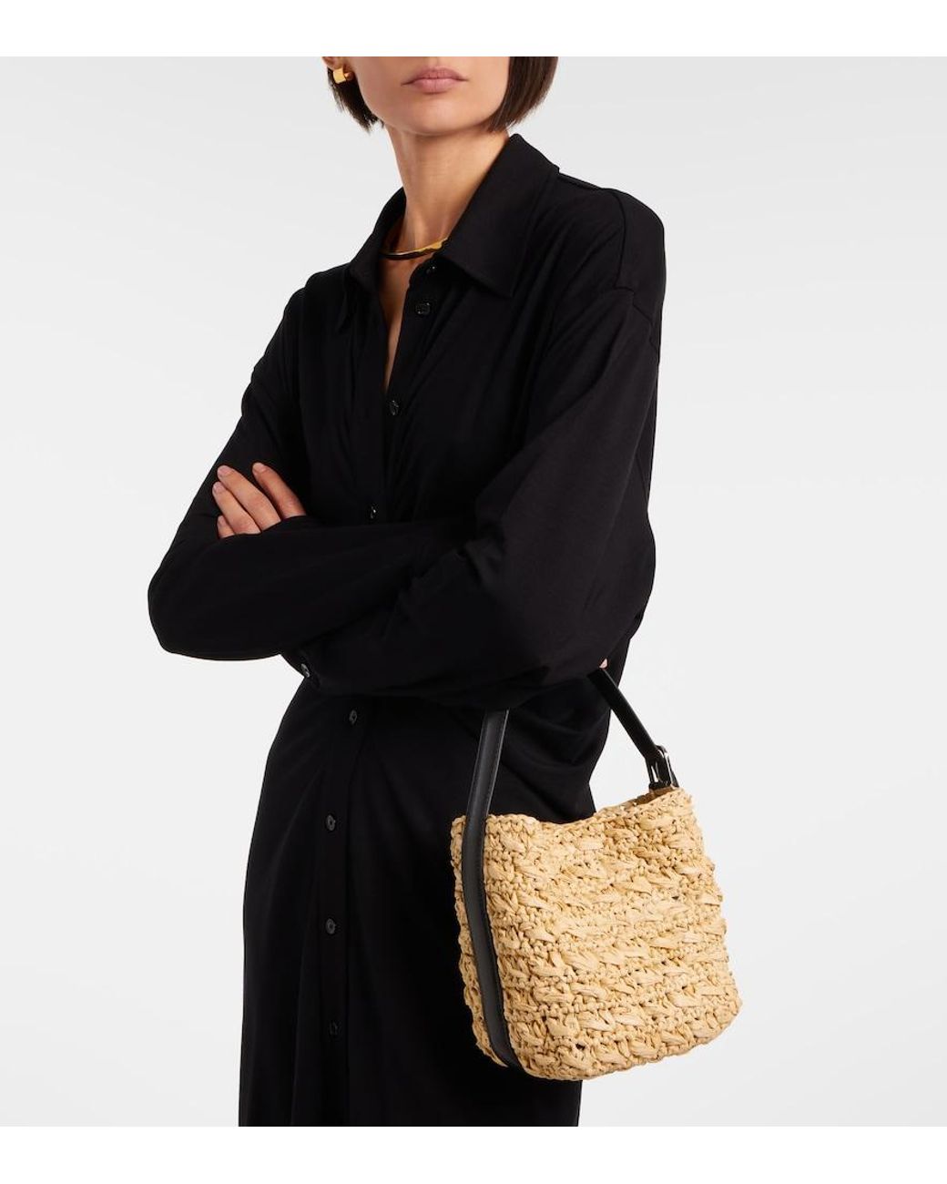 Totême Metallic Belted Small Raffia Top-Handle Bag