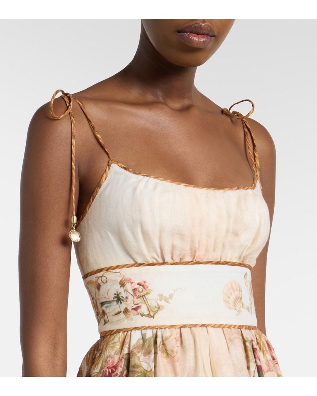 Zimmermann Natural Mahon Printed Linen Midi Dress