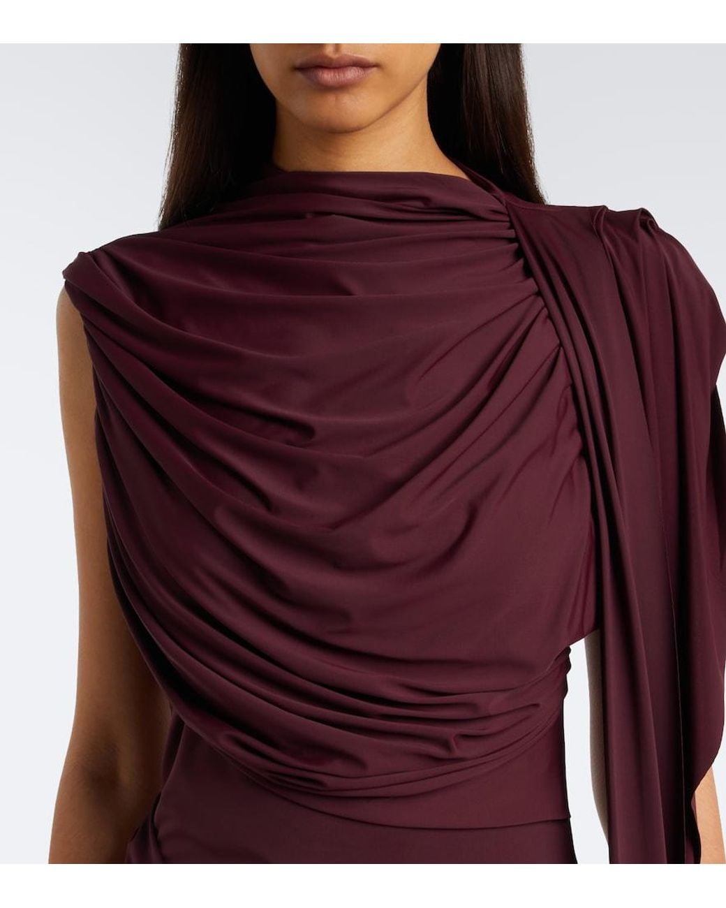 De La Vali Purple Draped Jersey Gown