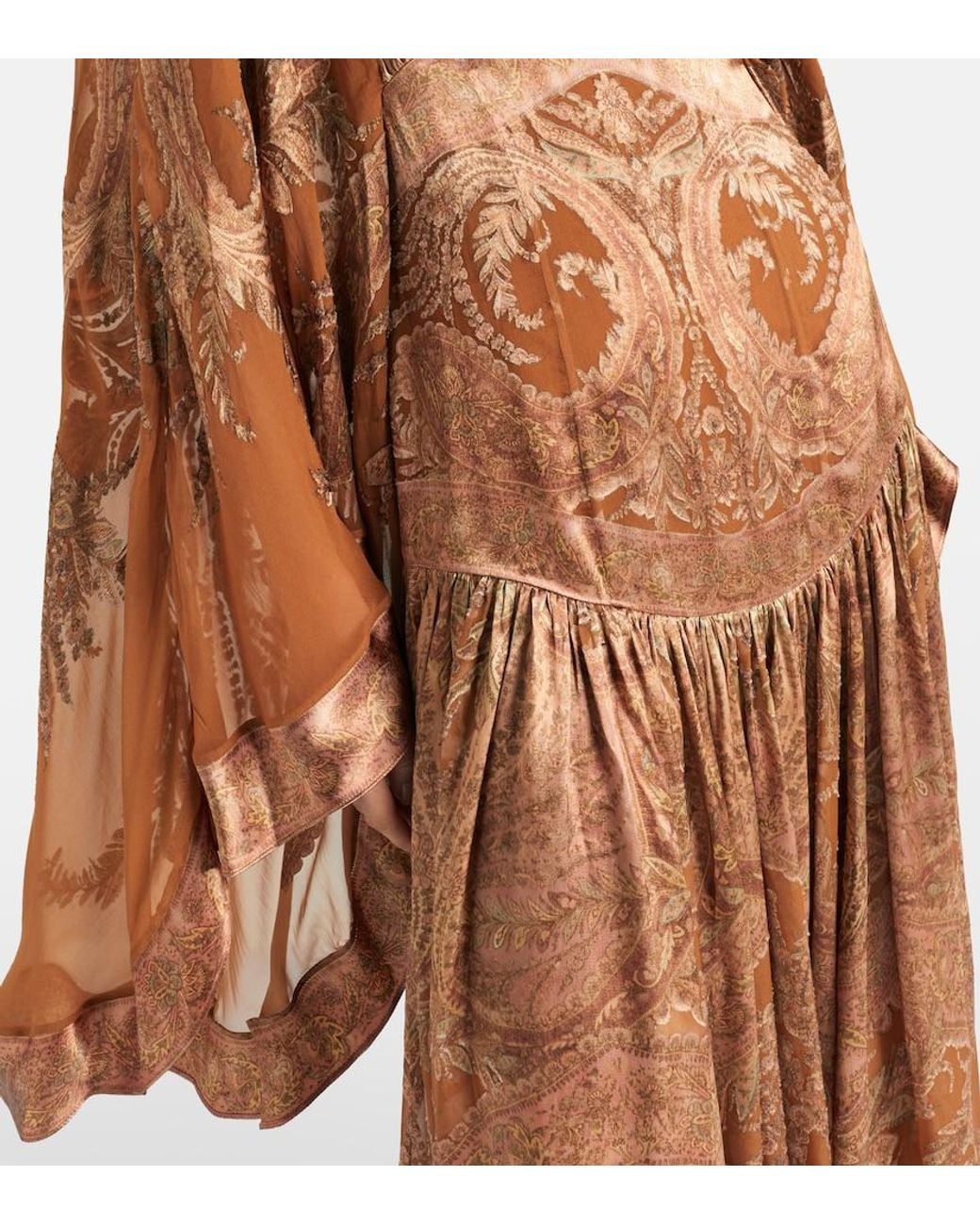 Zimmermann Brown Memento Burnout Paisley Semi-Sheer Gown
