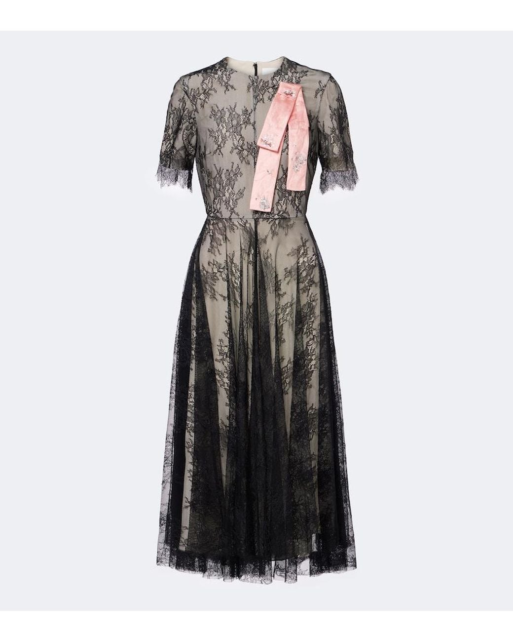 Erdem Black Embellished Lace Midi Dress