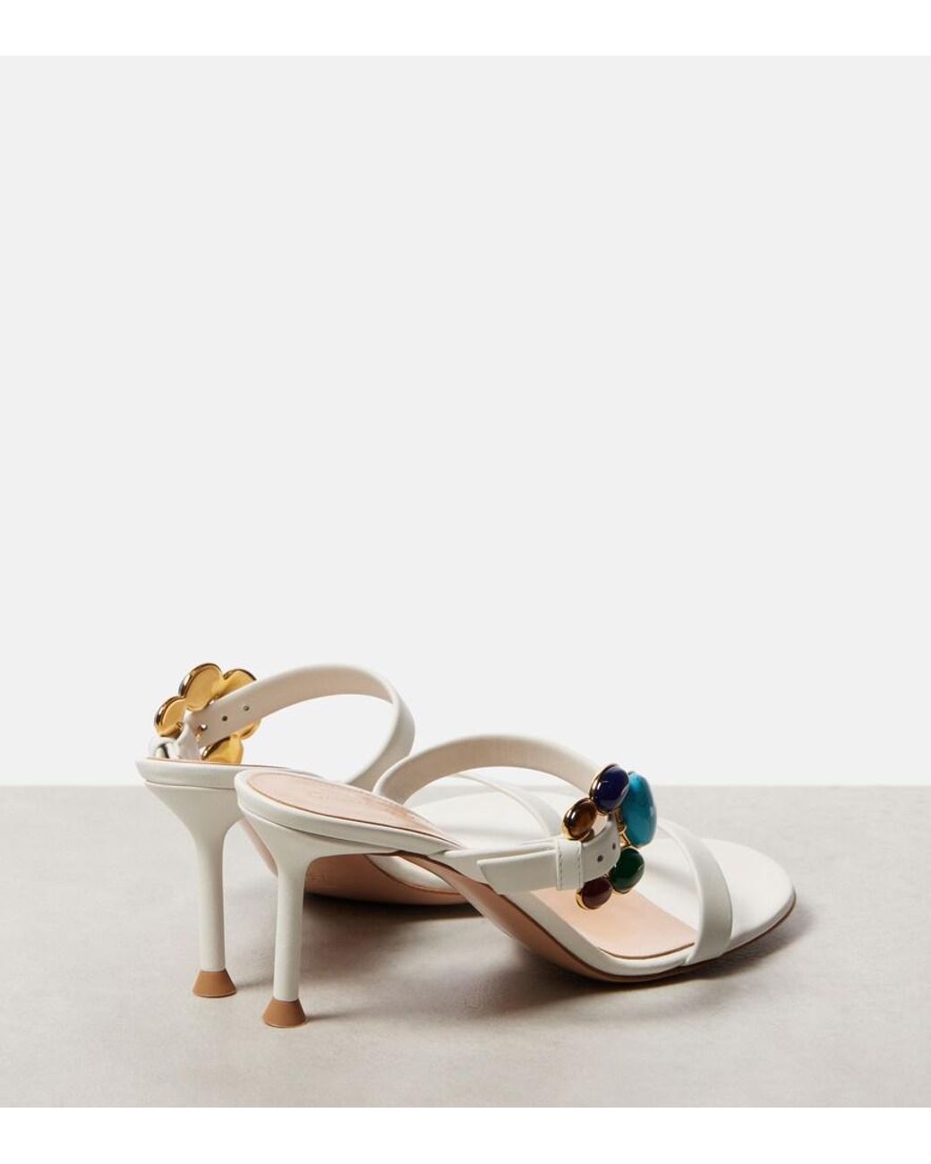 Gianvito Rossi White 70 Embellished Leather Mules