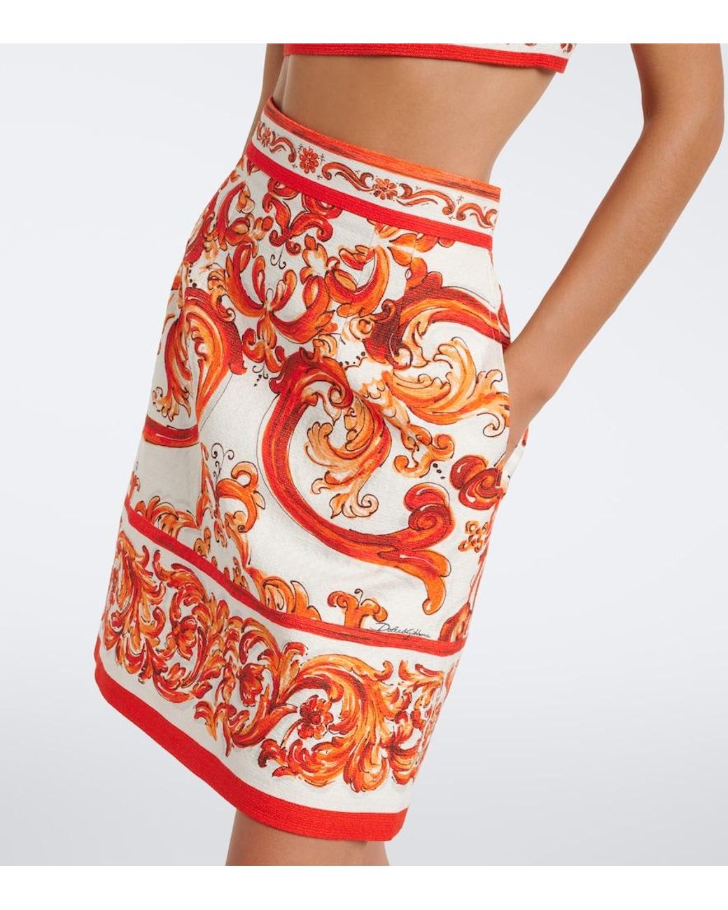 Dolce & Gabbana Red Majolica Cotton And Linen-Blend Miniskirt