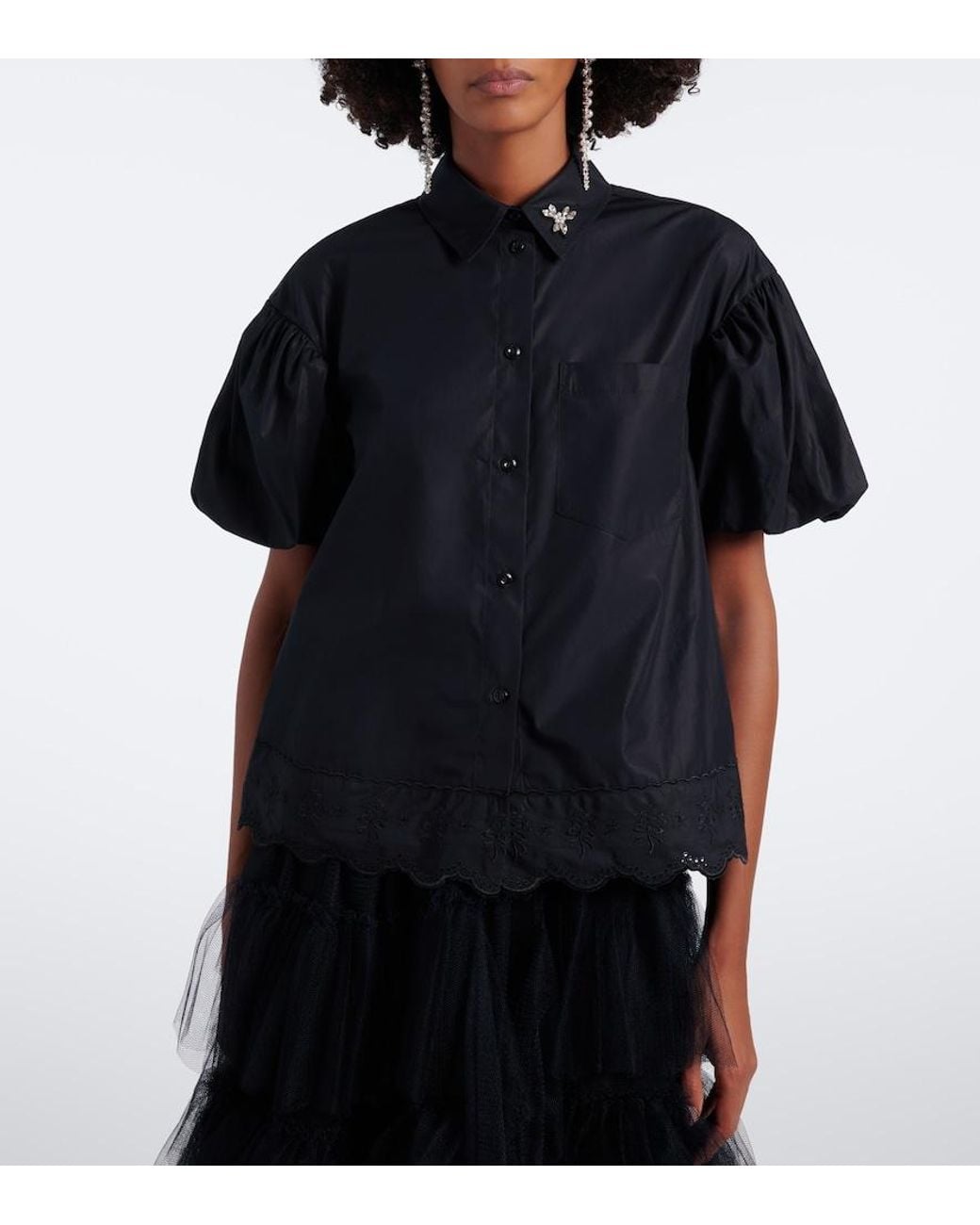 Simone Rocha Black Embellished Cotton Poplin Shirt