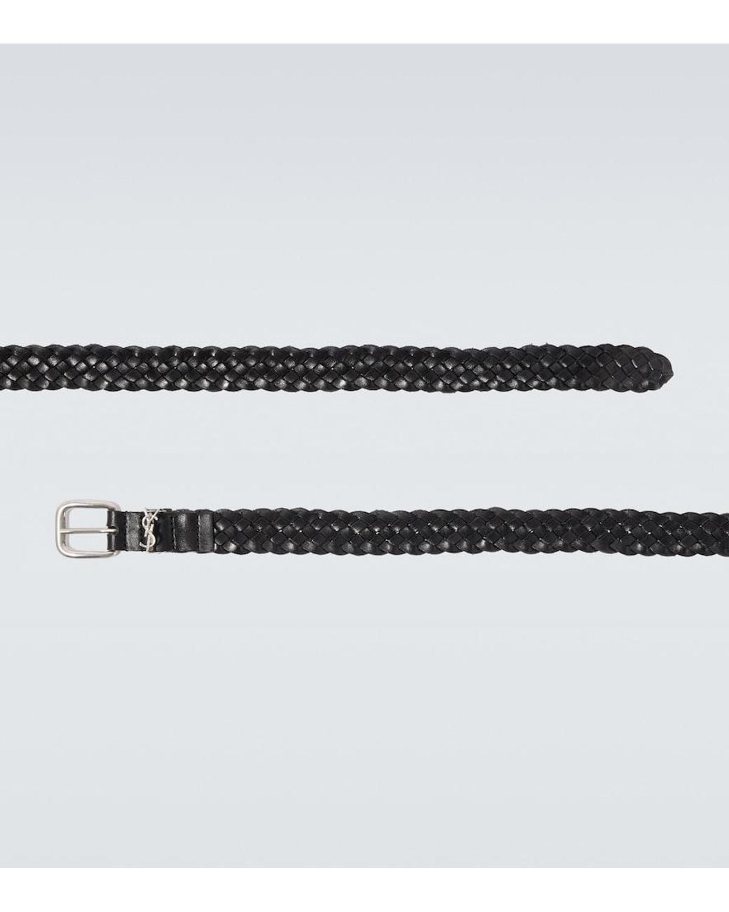 Saint Laurent Black Cassandre Woven Leather Belt for men