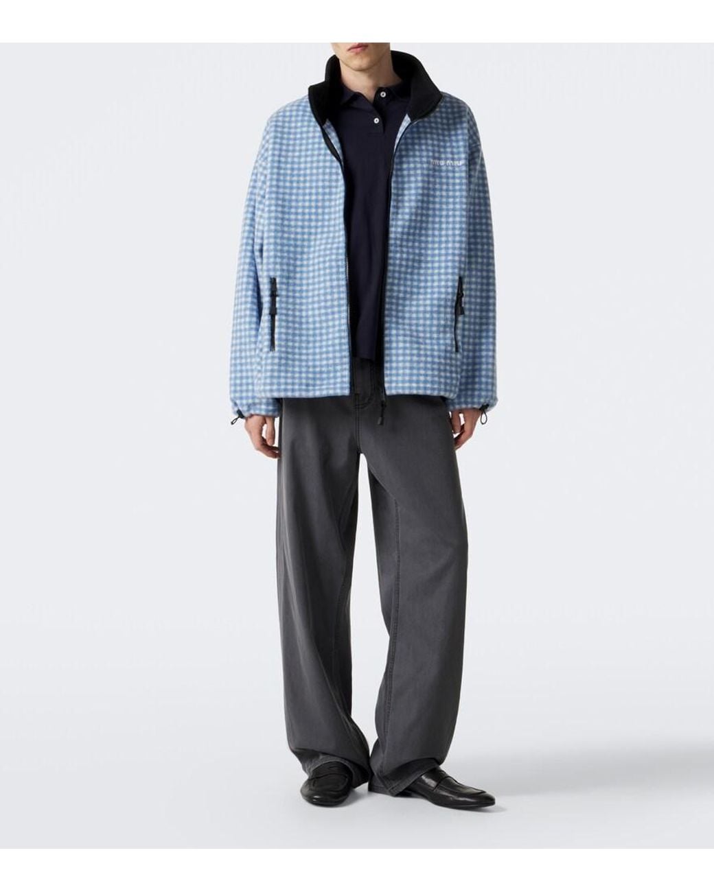 Miu Miu Blue Gingham Fleece Jacket for men