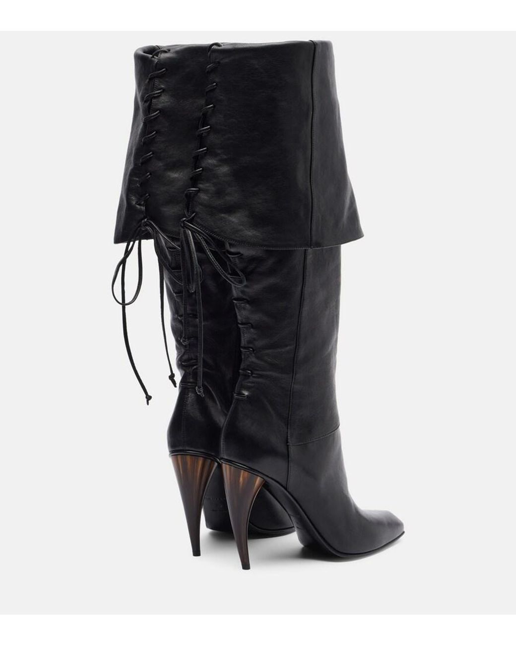 McQueen Black Horn Heel Leather Knee-High Boots