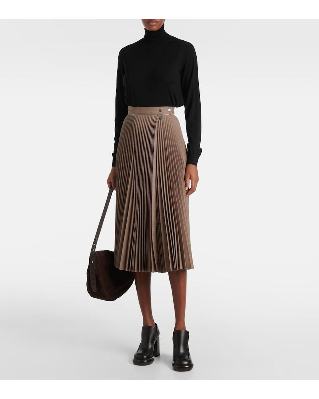 Burberry Brown Pleated Wool Midi Skirt