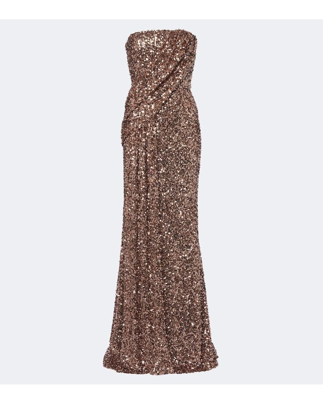 Elie Saab Brown Sequined Strapless Bustier Gown