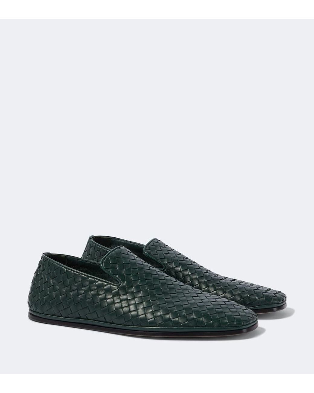 Bottega Veneta Green Palazzo Intrecciato Leather Loafers for men