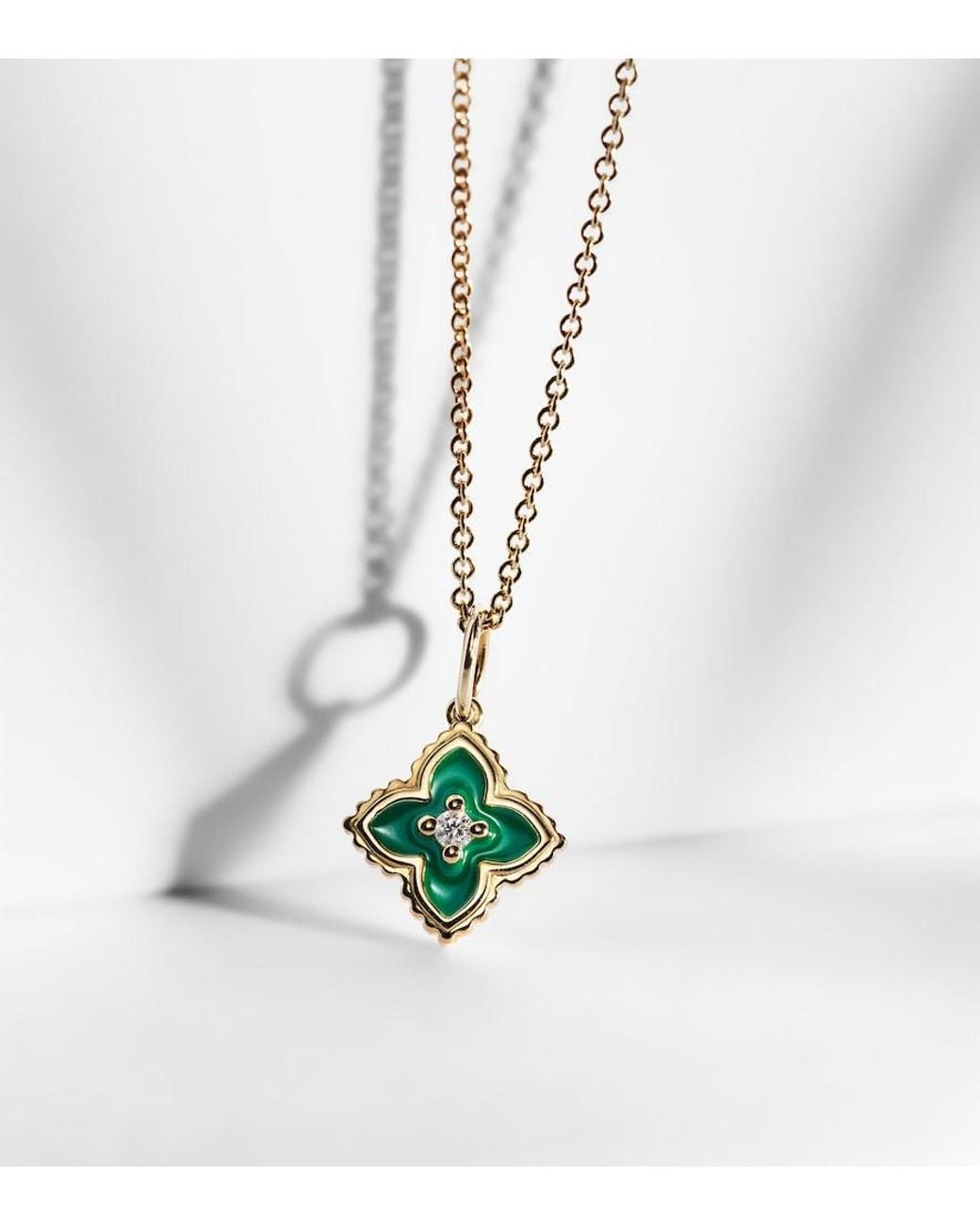 Sydney Evan White Mini Moroccan 14kt Gold Necklace With Enamel And Diamond