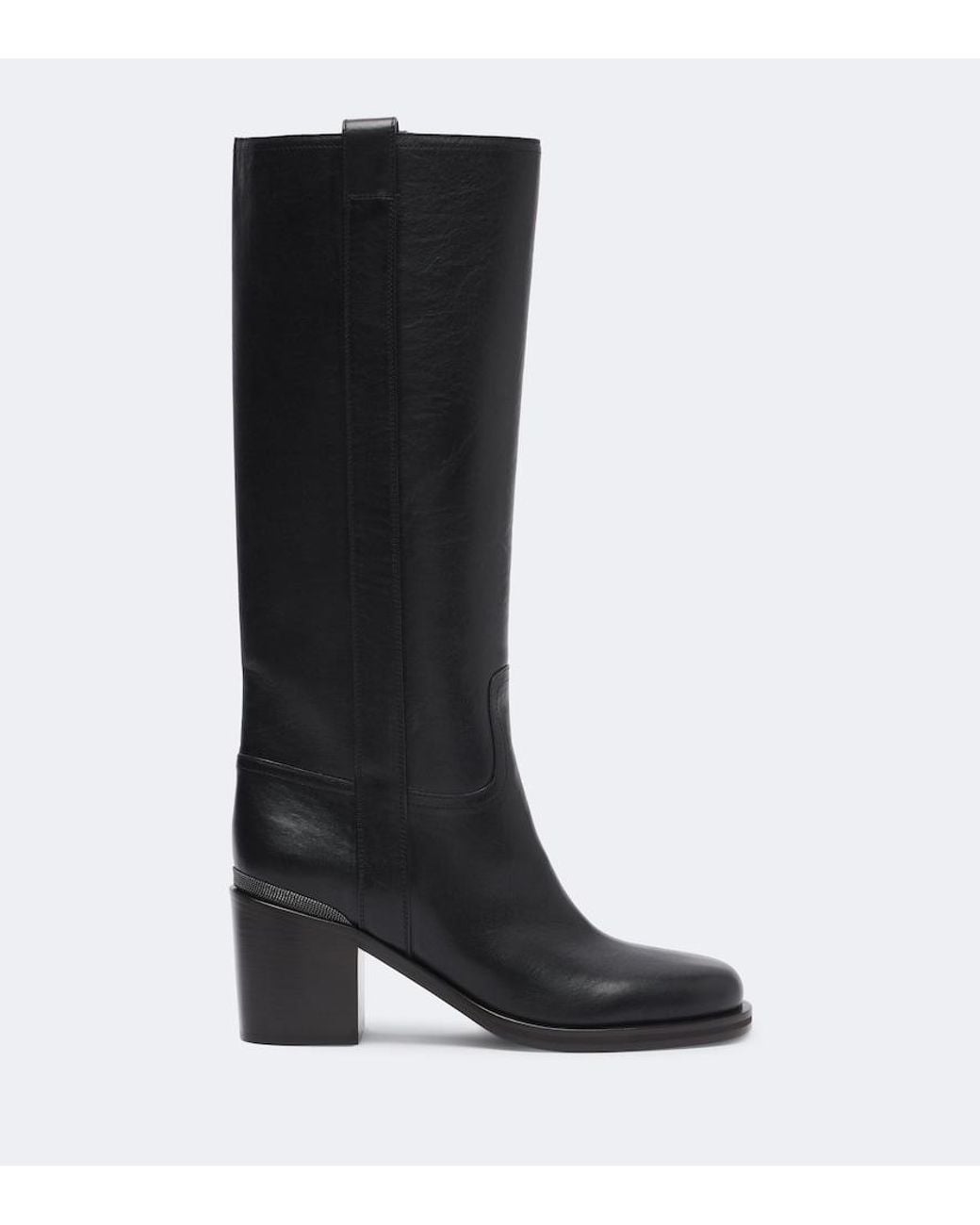 Brunello Cucinelli Black Monili Leather Knee-High Boots