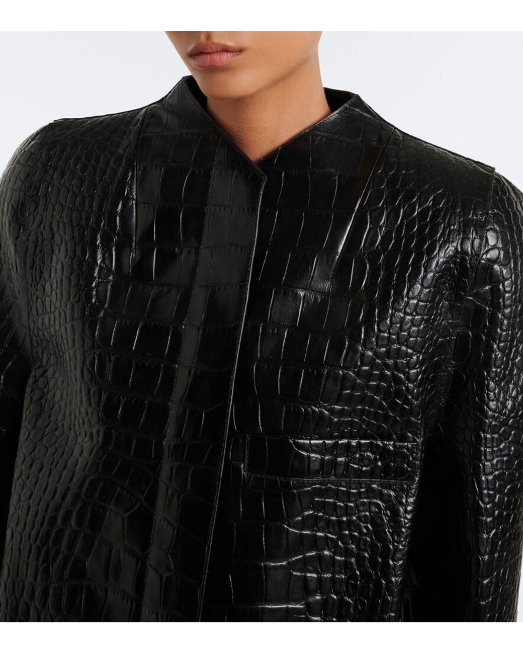Khaite Black Sadie Croc-Effect Leather Coat