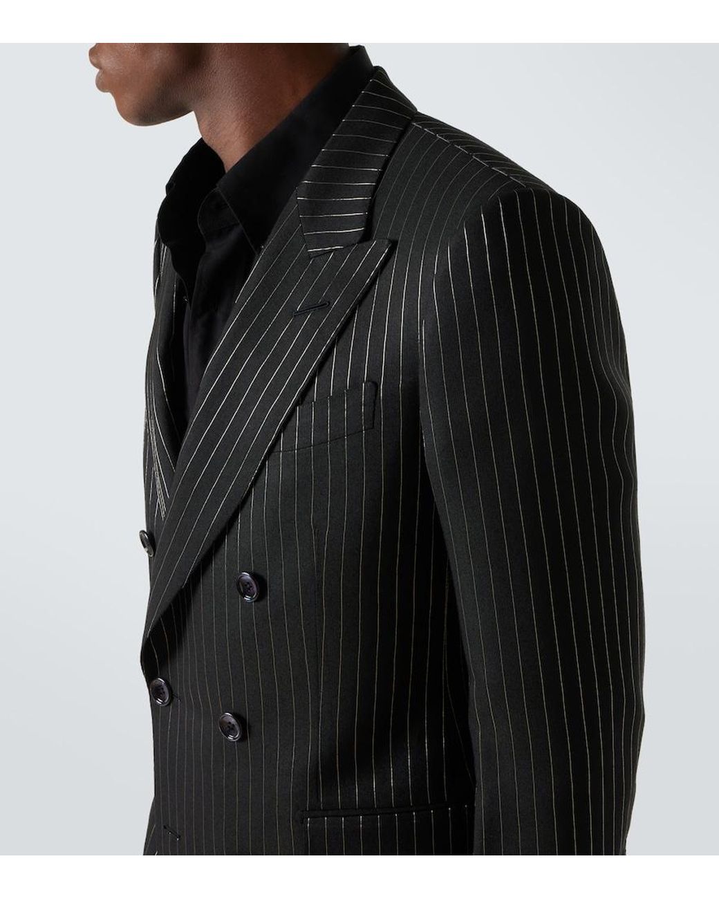 Tom Ford Black Striped Wool And Silk Lame Blazer for men