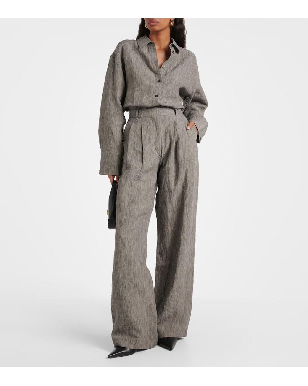 TOVE Gray Amadine High-Rise Linen Wide-Leg Pants
