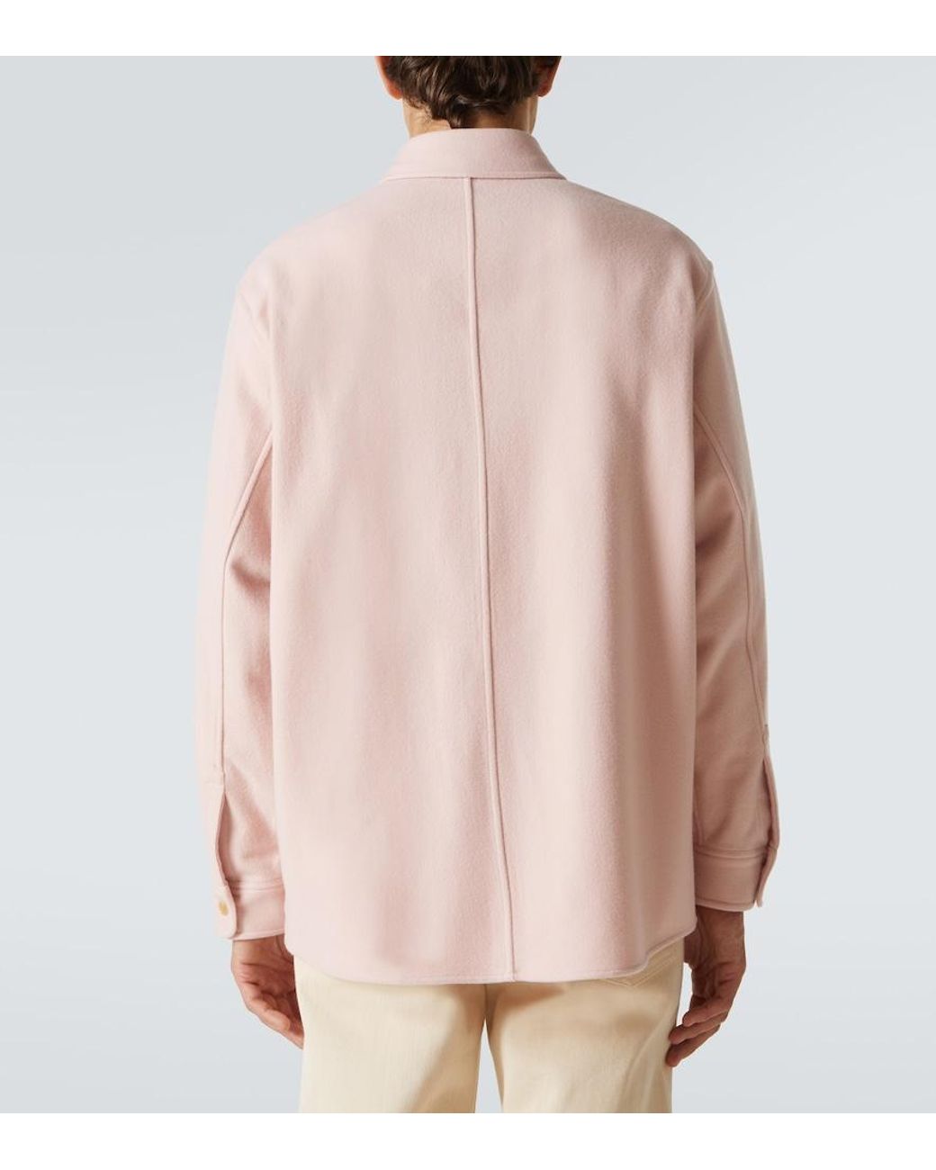 Auralee Pink Wool Flannel Overshirt for men
