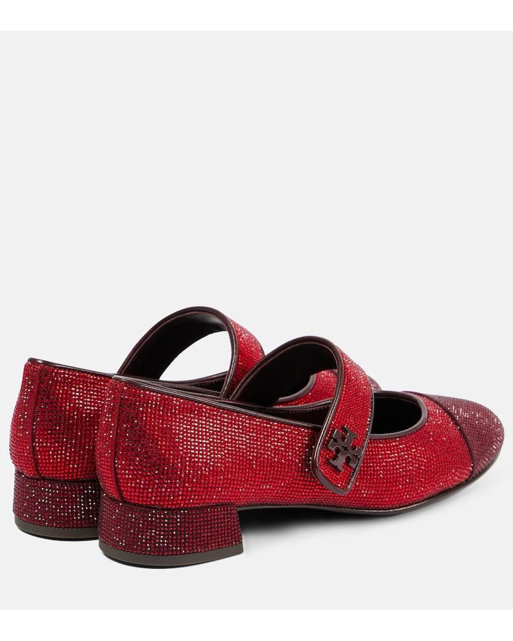 Tory Burch Red Embellished Leather Mary Jane Pumps