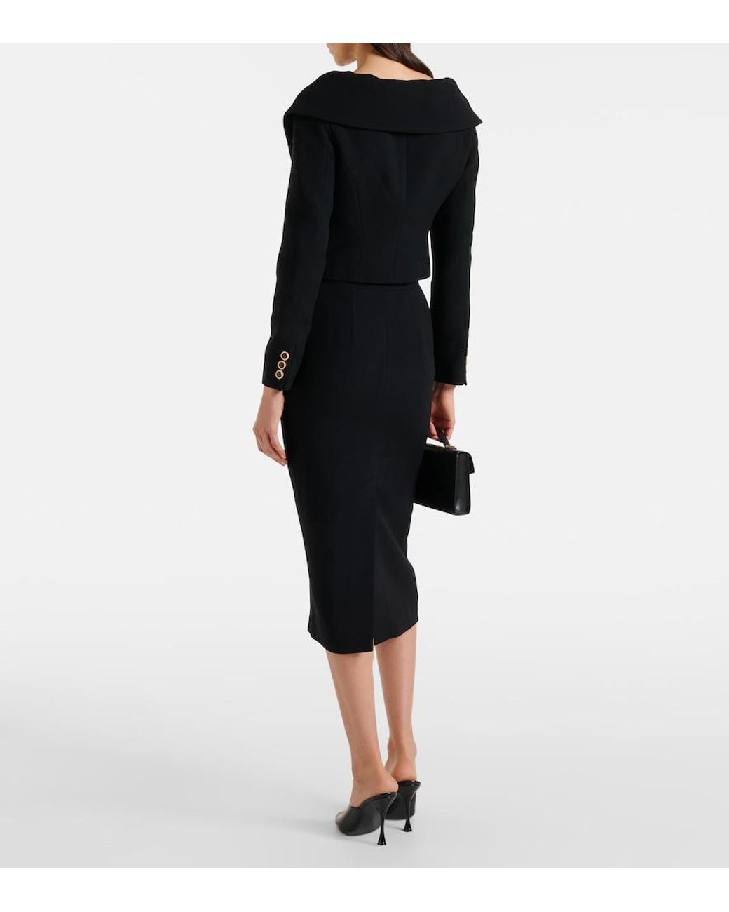 Alessandra Rich Black Tweed Bouclé Midi Skirt