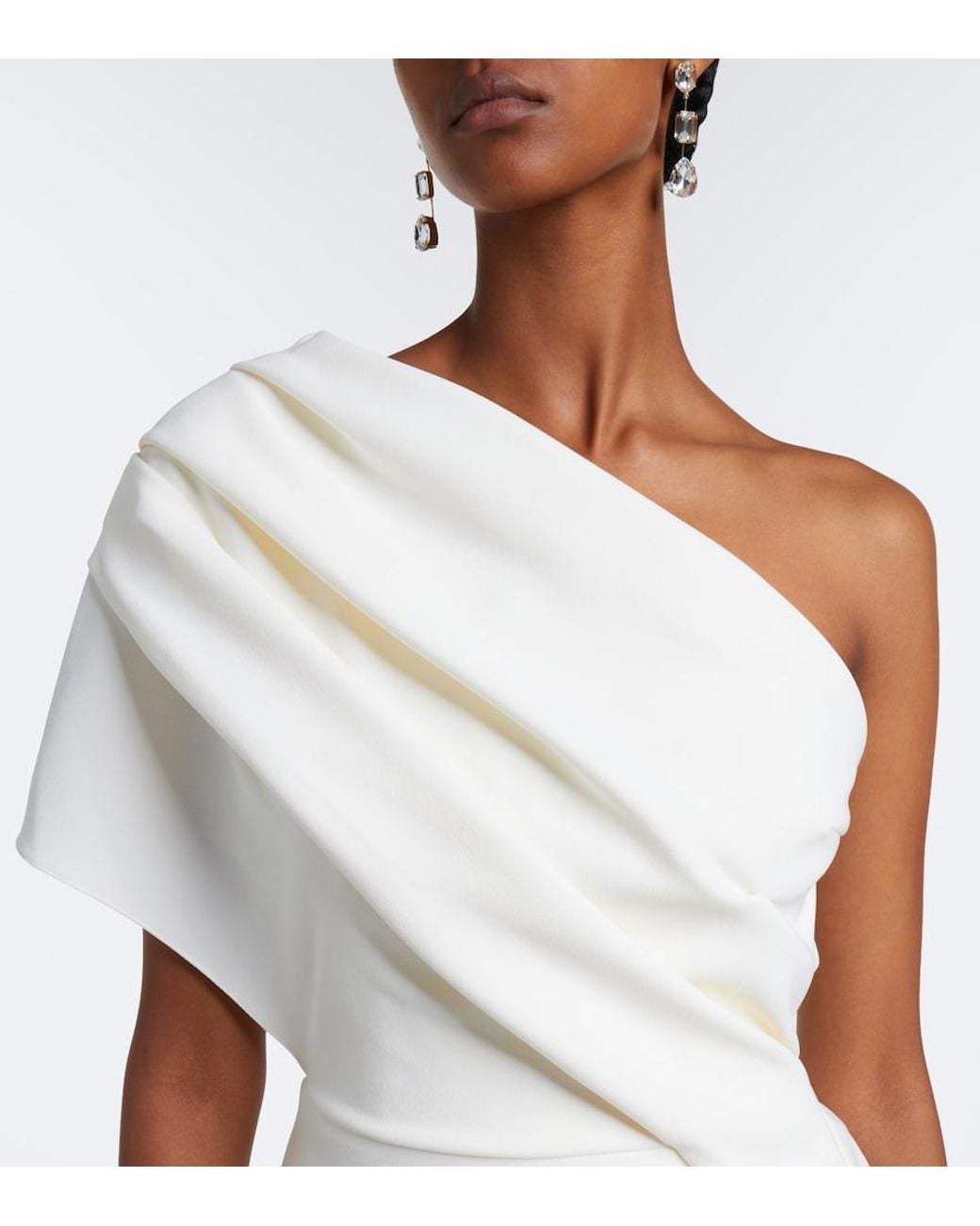 Safiyaa White Elyna Asymmetric Crepe Gown