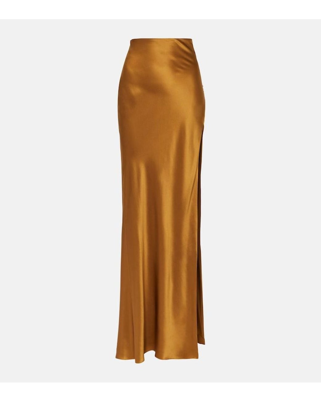 The Sei Brown Asymmetric Silk Satin Maxi Skirt