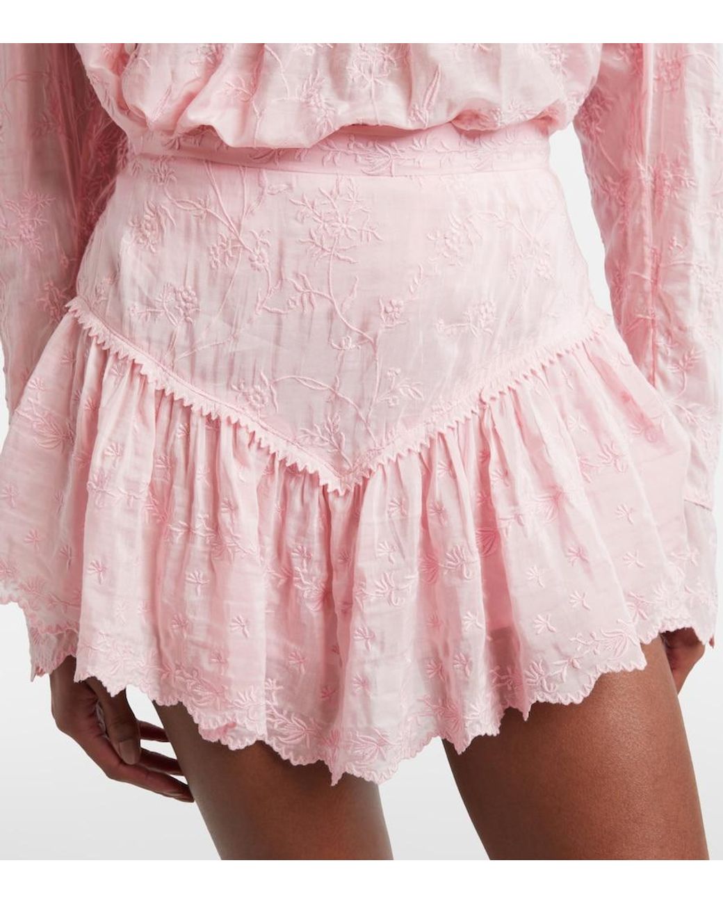 Isabel Marant Pink Zoelia Embroidered Cotton And Silk-Blend Mini Skirt