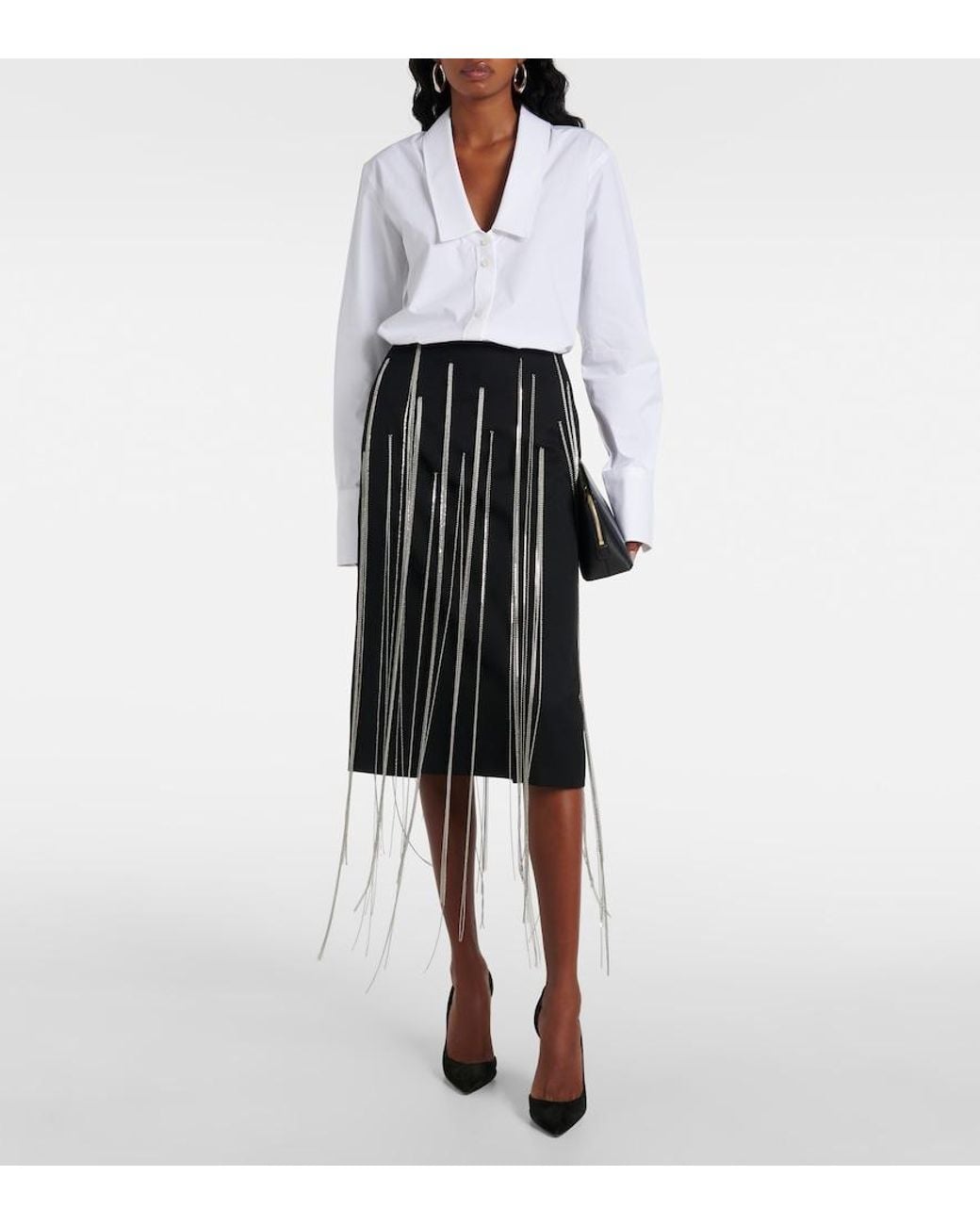 Victoria Beckham Black Chain-Detail Midi Skirt