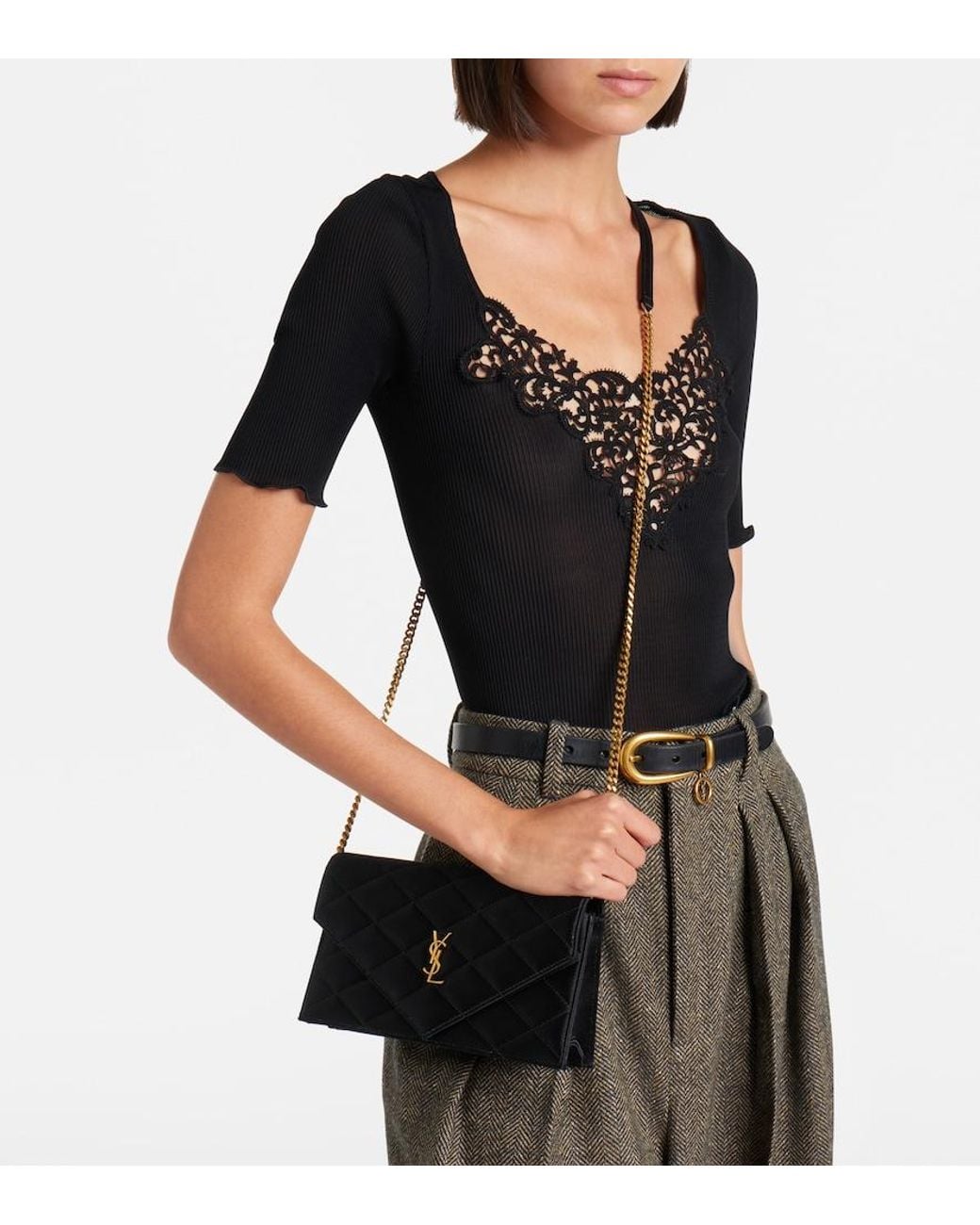 Saint Laurent Black Paris Mini Quilted Satin Shoulder Bag