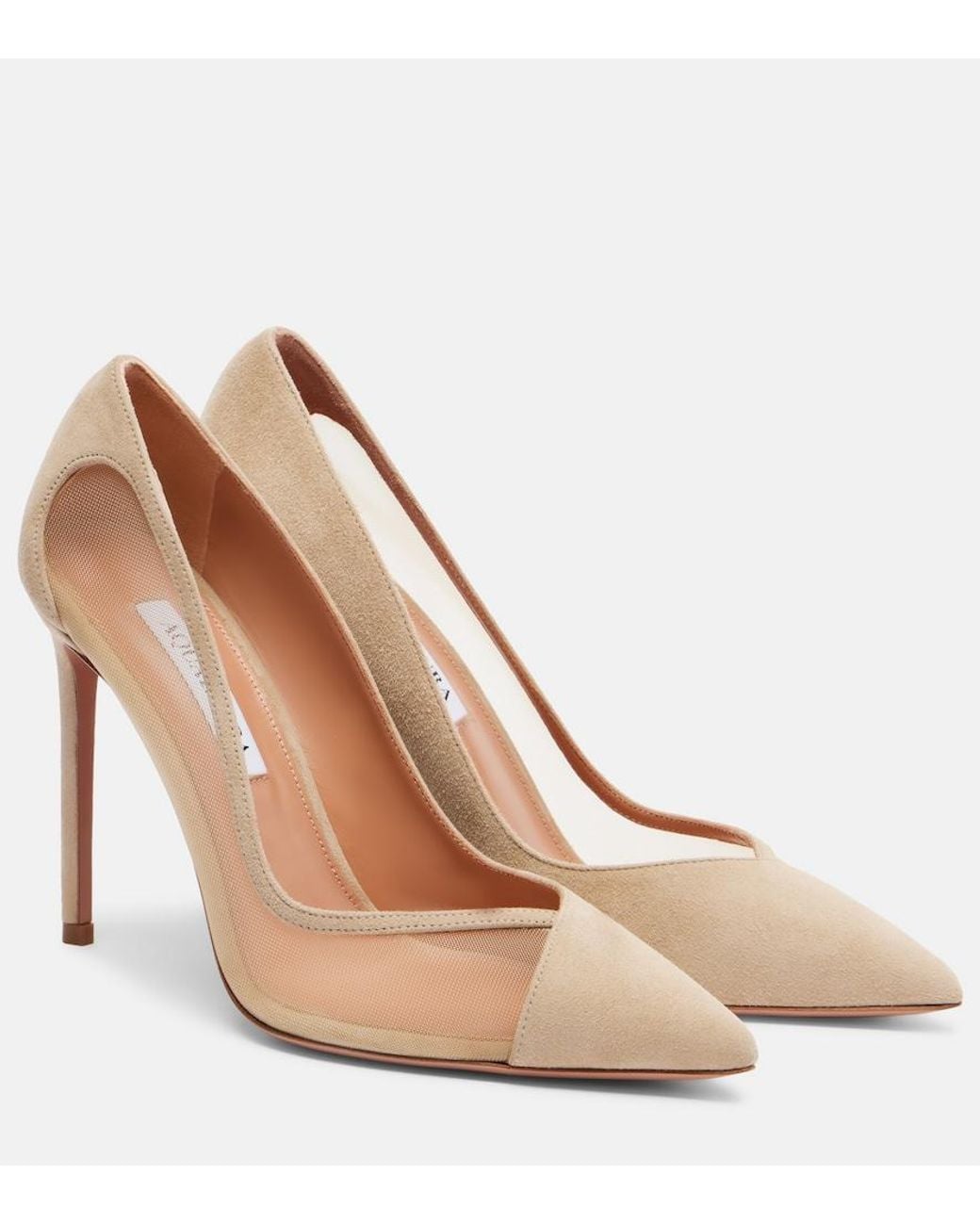Aquazzura Natural Studio 105 Mesh And Suede Pumps