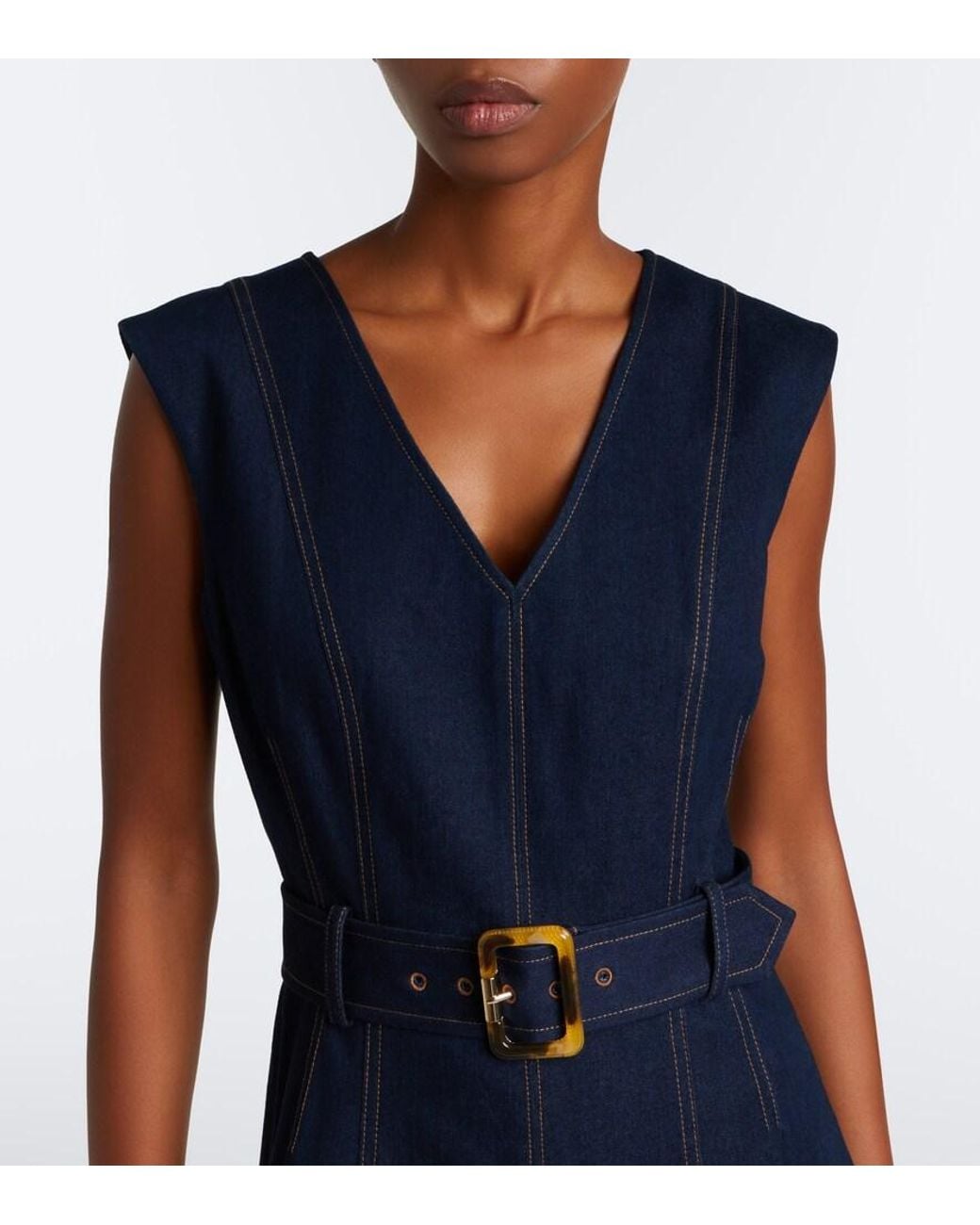 Veronica Beard Blue Cosette Belted Denim Midi Dress