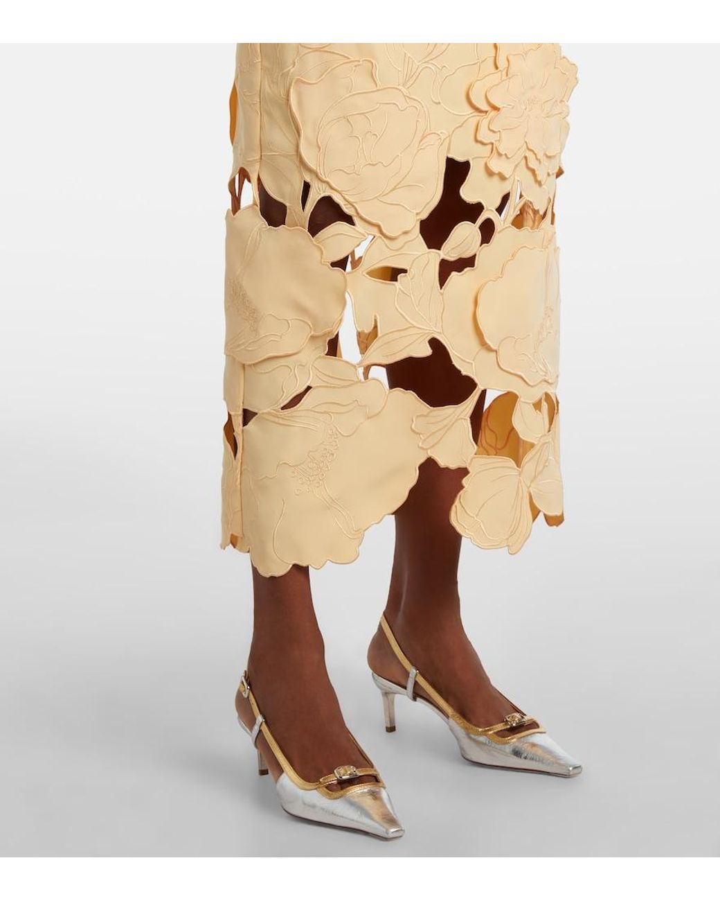 LEO LIN Metallic Rayna Floral-Applique Strapless Midi Dress
