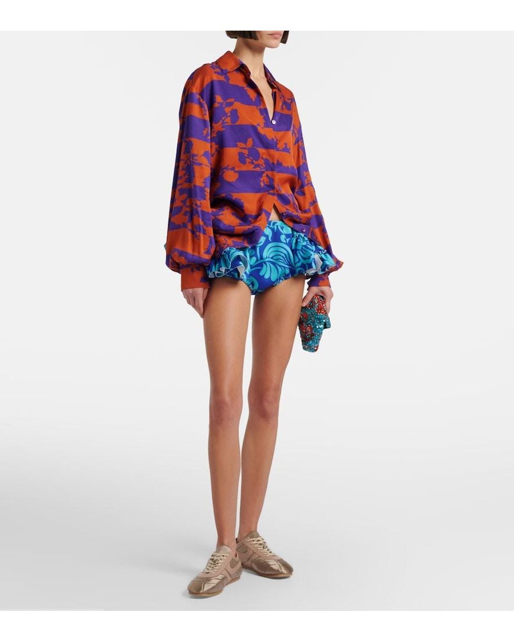 Dries Van Noten Blue Ruffled Printed Shorts