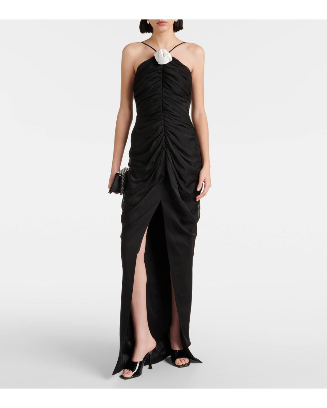 Flower applique chiffon gown sales