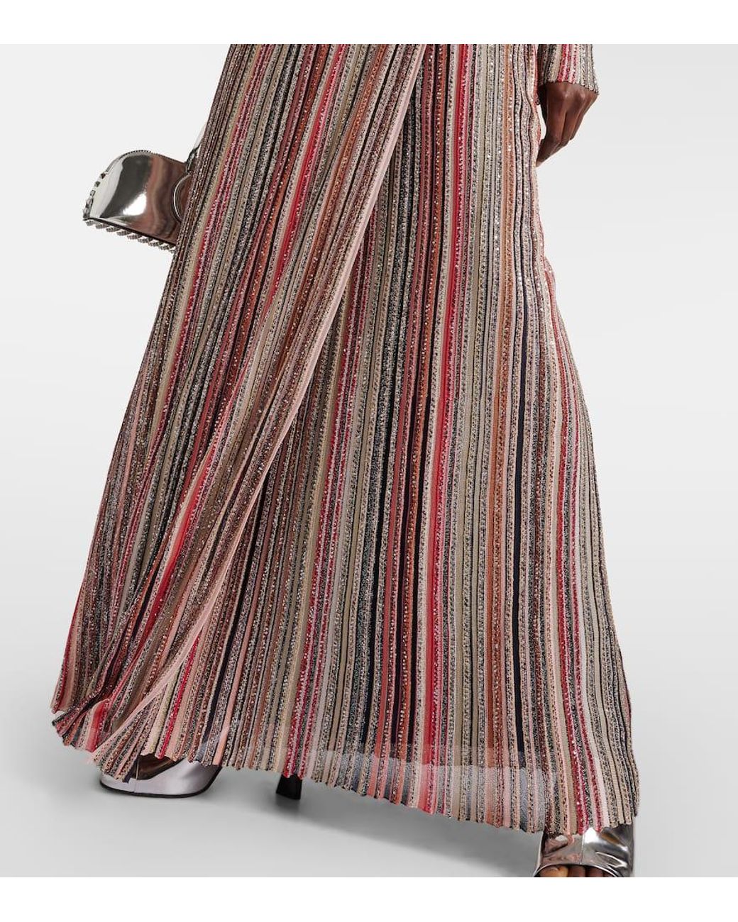 Missoni Metallic Striped Maxi Dress in Brown | Lyst
