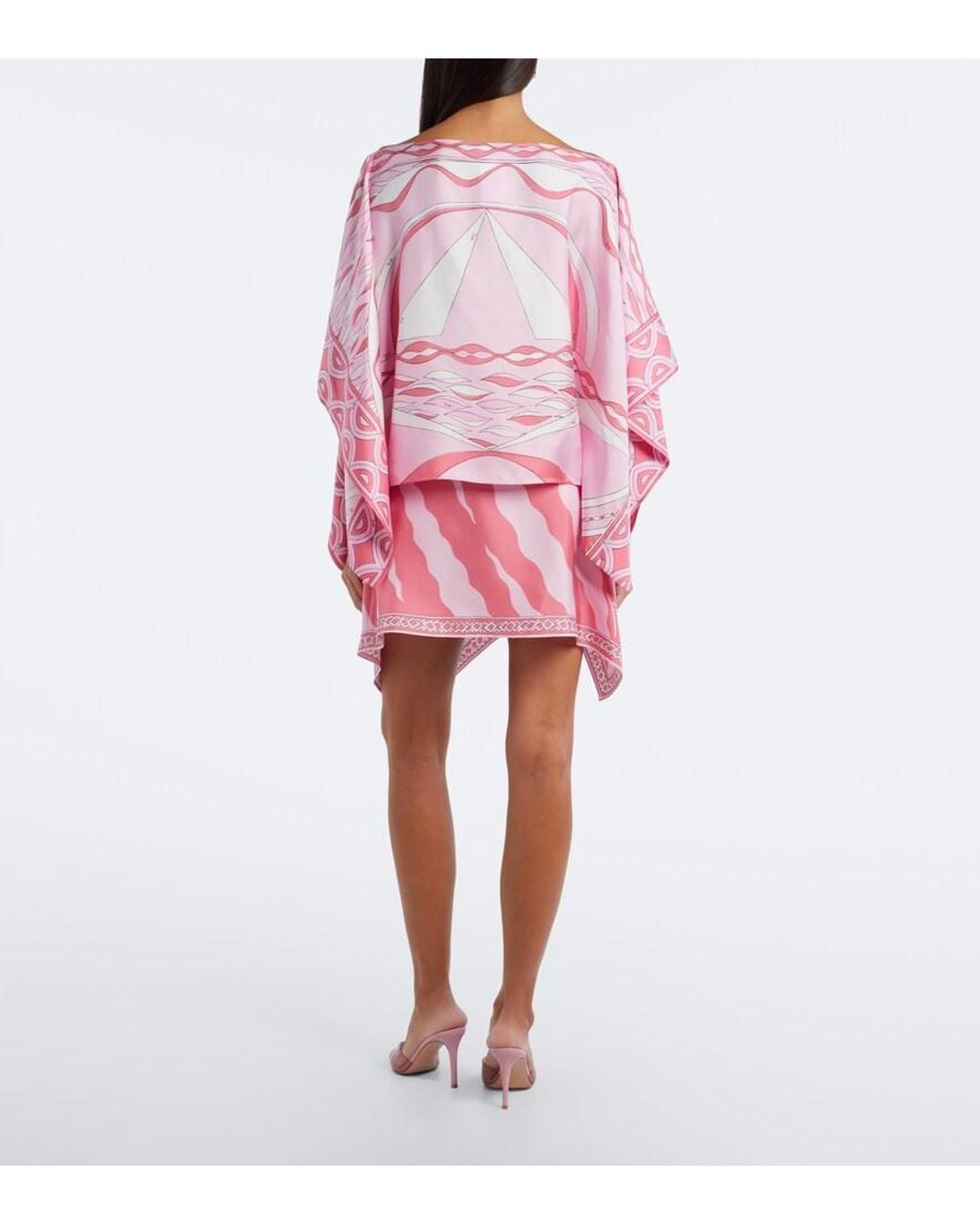 Emilio Pucci Pink Fiamme Asymmetric Silk Twill Skirt