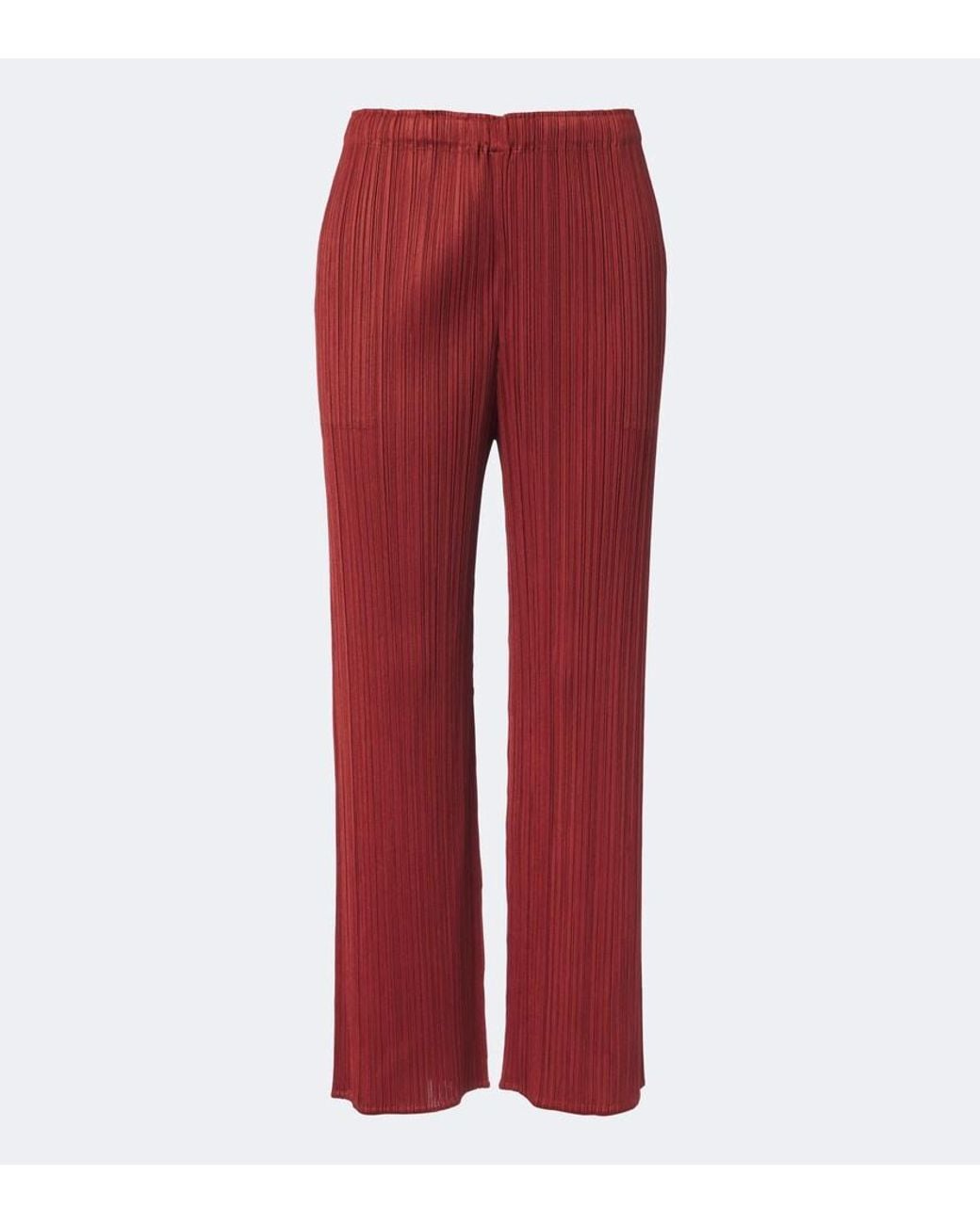 Pleats Please Issey Miyake Red Monthly Colors: September Pleated Straight Pants