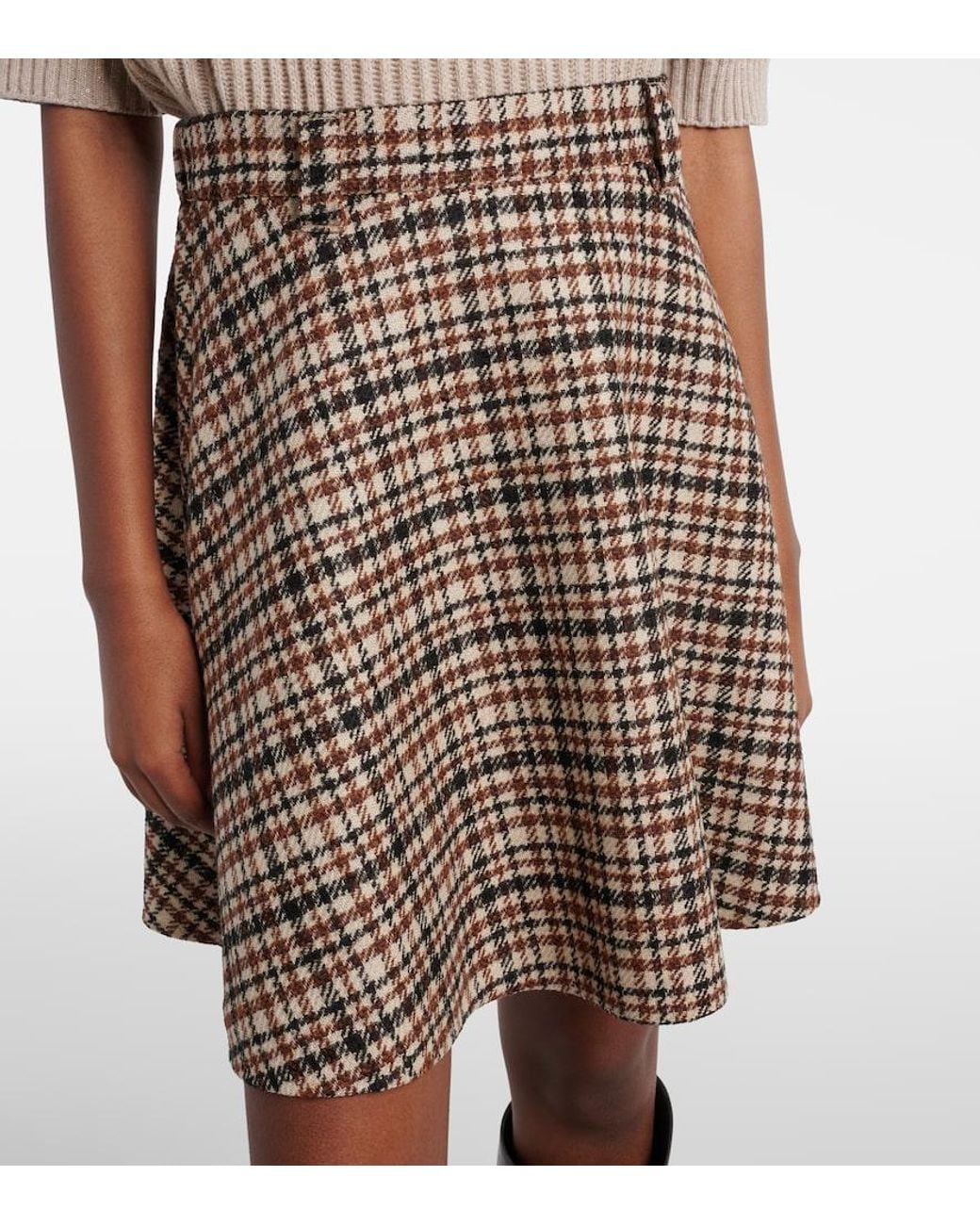 Brunello Cucinelli Natural Houndstooth Wool And Alpaca-Blend Miniskirt